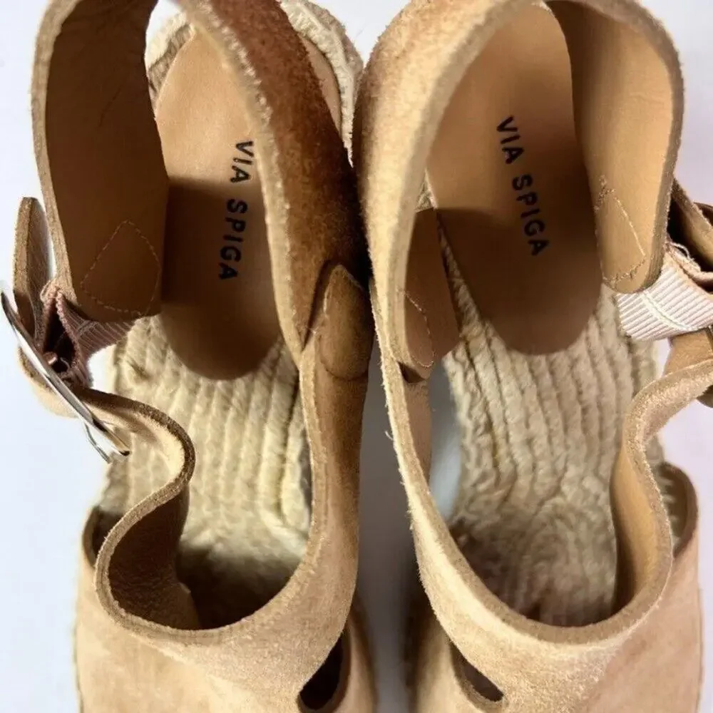 Via Spiga Sandals Sandals 9 M Nolan Espadrille Wedge Desert Suede Leather Buckle